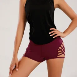 Women's Gym Shorts Yoga Shorts Workout Shorts Cut Out High Waist Yoga Gym Workout Pilates Shorts Black Burgundy Dark Blue Sports Activewear Stretchy Slim