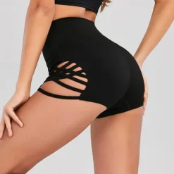 Women's Gym Shorts Yoga Shorts Workout Shorts Cut Out High Waist Yoga Gym Workout Pilates Shorts Black Burgundy Dark Blue Sports Activewear Stretchy Slim