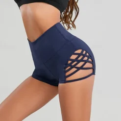 Women's Gym Shorts Yoga Shorts Workout Shorts Cut Out High Waist Yoga Gym Workout Pilates Shorts Black Burgundy Dark Blue Sports Activewear Stretchy Slim
