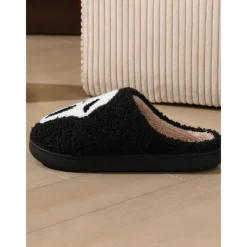 Women's Halloween Horror Face Plush Slippers – Cozy Furry Indoor Shoes with Spooky Ghost Design for Winter Comfort