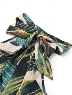 Women's Halter Crisscross Tank Leaf Leaves Boho Beach Sleeveless Halter Neck Casual Going out Beach Backless Bow Grass Green Spring & Summer