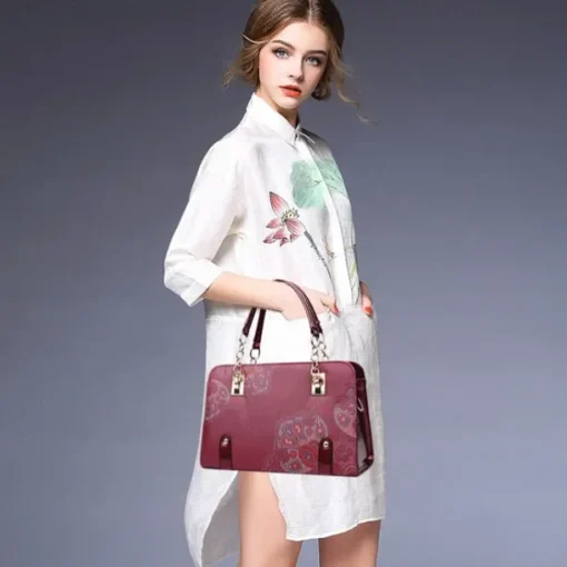 Women's Handbag PU Leather Office Daily Large Capacity Anti-Dust Geometric Flower Wine Black Red