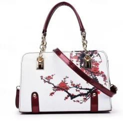 Women's Handbag PU Leather Office Daily Large Capacity Anti-Dust Geometric Flower Wine Black Red