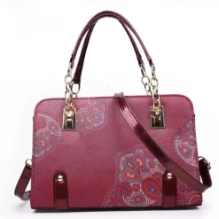 Women's Handbag PU Leather Office Daily Large Capacity Anti-Dust Geometric Flower Wine Black Red