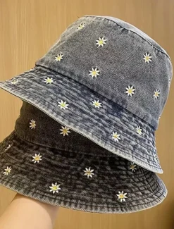 Women's Hat Bucket Hat Sun Hat Portable Sun Protection Outdoor Daily Weekend Embroidery Daisy