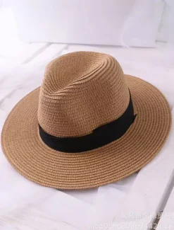 Women's Hat Straw Hat Sun Hat Portable Windproof Breathable Street Daily Weekend Splice Pure Color