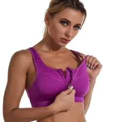 Women's High Support Sports Bra Running Bra Wirefree Zip Front Bra Top Padded Yoga Gym Workout Running High Impact Breathable Quick Dry Spandex Black Blue Purple Solid Colored Home Outfits