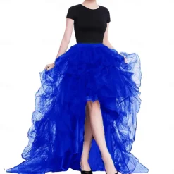 Women's High Waist High Low Layered Tulle Floor Length Spectial Occasion Skirt Retro Vintage Punk Gothic Halloween Party Wedding Carnival