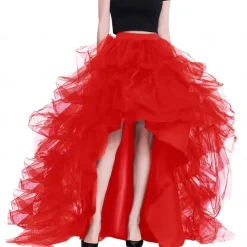 Women's High Waist High Low Layered Tulle Floor Length Spectial Occasion Skirt Retro Vintage Punk Gothic Halloween Party Wedding Carnival