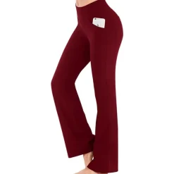 Women's High Waist Yoga Pants Side Pockets Bootcut Leggings Tummy Control 4 Way Stretch Quick Dry Dark Grey Wine Fitness Gym Workout Dance Summer Sports Activewear High Elasticity