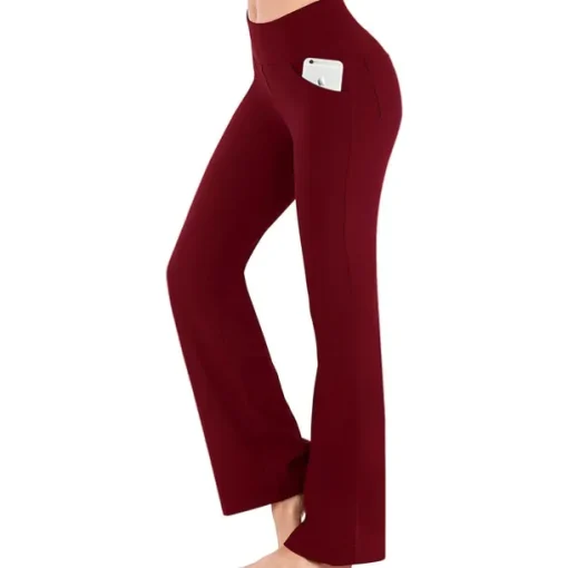 Women's High Waist Yoga Pants Side Pockets Bootcut Leggings Tummy Control 4 Way Stretch Quick Dry Dark Grey Wine Fitness Gym Workout Dance Summer Sports Activewear High Elasticity