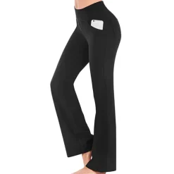 Women's High Waist Yoga Pants Side Pockets Bootcut Leggings Tummy Control 4 Way Stretch Quick Dry Dark Grey Wine Fitness Gym Workout Dance Summer Sports Activewear High Elasticity