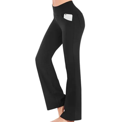 Women's High Waist Yoga Pants Side Pockets Bootcut Leggings Tummy Control 4 Way Stretch Quick Dry Dark Grey Wine Fitness Gym Workout Dance Summer Sports Activewear High Elasticity