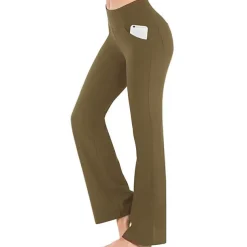 Women's High Waist Yoga Pants Side Pockets Bootcut Leggings Tummy Control 4 Way Stretch Quick Dry Dark Grey Wine Fitness Gym Workout Dance Summer Sports Activewear High Elasticity