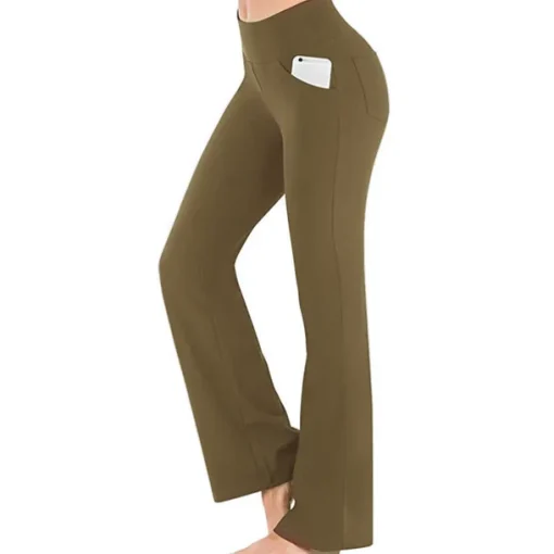 Women's High Waist Yoga Pants Side Pockets Bootcut Leggings Tummy Control 4 Way Stretch Quick Dry Dark Grey Wine Fitness Gym Workout Dance Summer Sports Activewear High Elasticity