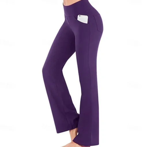 Women's High Waist Yoga Pants Side Pockets Bootcut Leggings Tummy Control 4 Way Stretch Quick Dry Dark Grey Wine Fitness Gym Workout Dance Summer Sports Activewear High Elasticity