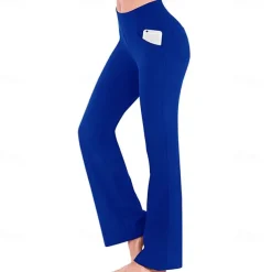 Women's High Waist Yoga Pants Side Pockets Bootcut Leggings Tummy Control 4 Way Stretch Quick Dry Dark Grey Wine Fitness Gym Workout Dance Summer Sports Activewear High Elasticity