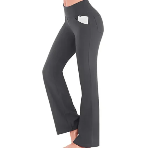 Women's High Waist Yoga Pants Side Pockets Bootcut Leggings Tummy Control 4 Way Stretch Quick Dry Dark Grey Wine Fitness Gym Workout Dance Summer Sports Activewear High Elasticity