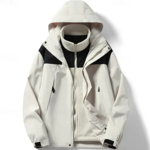 Women's Hiking Jacket Fleece Winter Outdoor Waterproof Windproof Detachable Fleece Multi-Pockets Lightweight Jacket Full Zip Camping / Hiking / Caving Winter Sports Black Ivory Pink Green Khaki