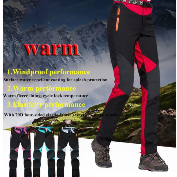 Women's Hiking Pants Trousers Fleece Lined Pants Softshell Pants Winter Outdoor Waterproof Windproof Thermal Warm Elastic Waist Fashion Bottoms Blue Red Skiing Camping Ski / Snowboard