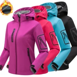 Women's Hiking Softshell Jacket Hoodie Jacket Winter Fleece Jacket Waterproof Outdoor Solid Color Thermal Warm Windproof Lightweight Fleece Lining Outerwear Windbreaker Trench Coat Skiing Climbing