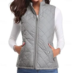 Women's Hiking Vest Sleeveless Top Outdoor Thermal Warm Quick Dry Zipper Pocket Soft Winter Zipper Pocket Sporty Dark Grey Black White Hunting Fishing Climbing