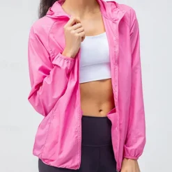 Women's hooded jacket with zipper pockets hood with multiple pockets waterproof fabric women's skin jacket