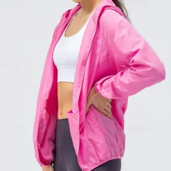 Women's hooded jacket with zipper pockets hood with multiple pockets waterproof fabric women's skin jacket