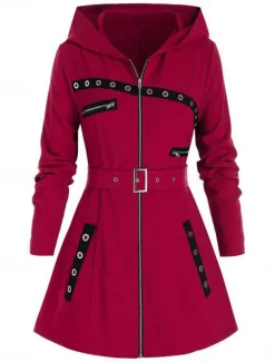 Women's Hoodie Jacket Comfortable Breathable Zipper Pocket Casual Plain Vacation Street Daily Wear Going out Zipper Regular Hooded Regular Fit Long Sleeve Outerwear Black Red Spring Fall