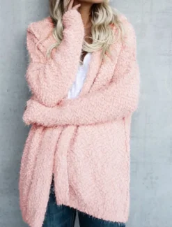 Women's Hoodie Jacket Comfortable Breathable Zipper Pocket Casual Plain Vacation Street Casual Daily Wear Open Front Long Hooded Regular Fit Long Sleeve Outerwear Black White Pink Spring Fall