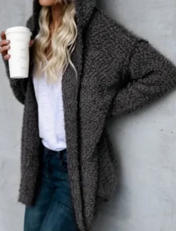 Women's Hoodie Jacket Comfortable Breathable Zipper Pocket Casual Plain Vacation Street Casual Daily Wear Open Front Long Hooded Regular Fit Long Sleeve Outerwear Black White Pink Spring Fall