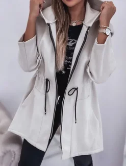 Women's Hoodie Jacket Comfortable Breathable Zipper Pocket Fashion Casual Plain Vacation Street Casual Daily Wear Zipper Regular Hooded Regular Fit Long Sleeve Outerwear Black Army Green Beige Spring