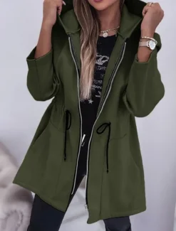 Women's Hoodie Jacket Comfortable Breathable Zipper Pocket Fashion Casual Plain Vacation Street Casual Daily Wear Zipper Regular Hooded Regular Fit Long Sleeve Outerwear Black Army Green Beige Spring
