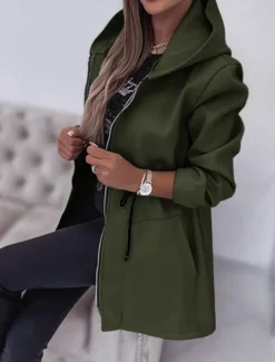 Women's Hoodie Jacket Comfortable Breathable Zipper Pocket Fashion Casual Plain Vacation Street Casual Daily Wear Zipper Regular Hooded Regular Fit Long Sleeve Outerwear Black Army Green Beige Spring