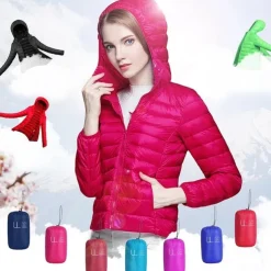 Women's Hoodie Jacket Hiking Down Jacket Duckdown Winter Outdoor Full Zip Hoodie Thermal Warm Packable Windproof Ultra Light (UL) Jacket Coat Top Camping Ski / Snowboard Fishing Red Blue