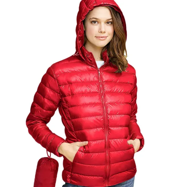 Women's Hoodie Jacket Hiking Down Jacket Duckdown Winter Outdoor Full Zip Hoodie Thermal Warm Packable Windproof Ultra Light (UL) Jacket Coat Top Camping Ski / Snowboard Fishing Red Blue