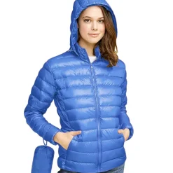 Women's Hoodie Jacket Hiking Down Jacket Duckdown Winter Outdoor Full Zip Hoodie Thermal Warm Packable Windproof Ultra Light (UL) Jacket Coat Top Camping Ski / Snowboard Fishing Red Blue