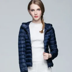 Women's Hoodie Jacket Hiking Down Jacket Duckdown Winter Outdoor Full Zip Hoodie Thermal Warm Packable Windproof Ultra Light (UL) Jacket Coat Top Camping Ski / Snowboard Fishing Red Blue