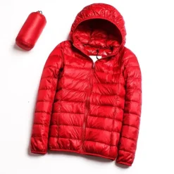 Women's Hoodie Jacket Hiking Down Jacket Duckdown Winter Outdoor Full Zip Hoodie Thermal Warm Packable Windproof Ultra Light (UL) Jacket Coat Top Camping Ski / Snowboard Fishing Red Blue
