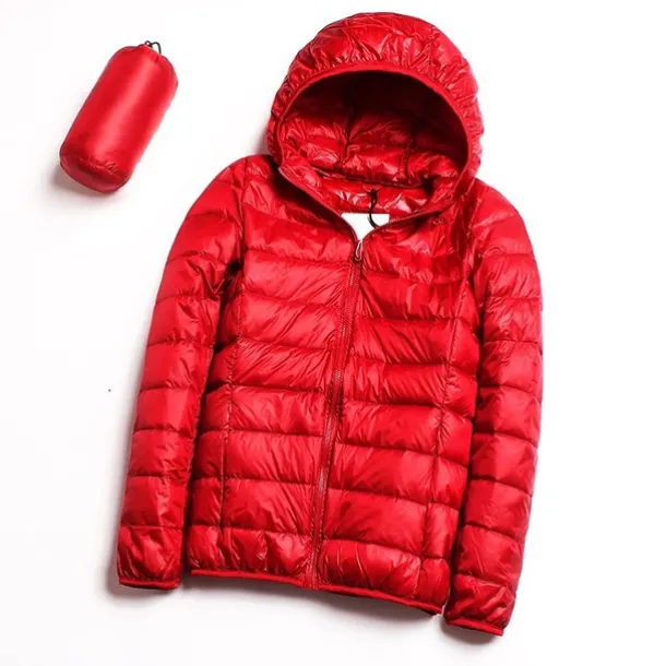 Women's Hoodie Jacket Hiking Down Jacket Duckdown Winter Outdoor Full Zip Hoodie Thermal Warm Packable Windproof Ultra Light (UL) Jacket Coat Top Camping Ski / Snowboard Fishing Red Blue