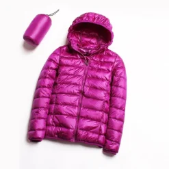 Women's Hoodie Jacket Hiking Down Jacket Duckdown Winter Outdoor Full Zip Hoodie Thermal Warm Packable Windproof Ultra Light (UL) Jacket Coat Top Camping Ski / Snowboard Fishing Red Blue