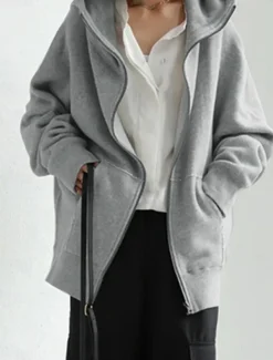 Women's Hoodie Jacket Outdoor Street Daily Wear Fall Winter Regular Coat Regular Fit Thermal Warm Breathable Stylish Casual Jacket Long Sleeve Plain with Pockets Full Zip Black Red Green