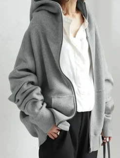 Women's Hoodie Jacket Outdoor Street Daily Wear Fall Winter Regular Coat Regular Fit Thermal Warm Breathable Stylish Casual Jacket Long Sleeve Plain with Pockets Full Zip Black Red Green