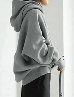 Women's Hoodie Jacket Outdoor Street Daily Wear Fall Winter Regular Coat Regular Fit Thermal Warm Breathable Stylish Casual Jacket Long Sleeve Plain with Pockets Full Zip Black Red Green