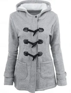 Women's Hoodie Jacket Warm Breathable Pocket Casual Street Style Solid Color Vacation Street Daily Wear Going out Single Breasted Hoodie Regular Fit Long Sleeve Outerwear Black Light Grey Dark Grey