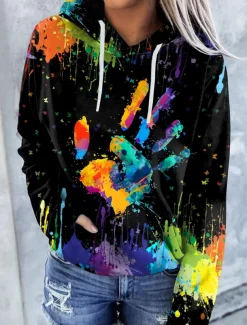 Women's Hoodie Pullover Cat Graphic Tie Dye Front Pocket Print Daily Other Prints Basic Casual Hoodies Sweatshirts Blue Black Brown Comfrt Breathable Soft Fabric
