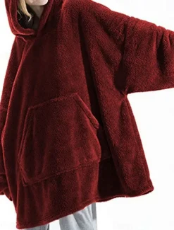 Women's Hoodie Sweatshirt Casual Sherpa Plain Street Dailywear Hoodie Long Sleeve Wine Blue Brown Fall Winter