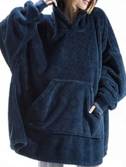 Women's Hoodie Sweatshirt Casual Sherpa Plain Street Dailywear Hoodie Long Sleeve Wine Blue Brown Fall Winter