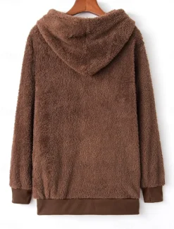 Women's Hoodie Sweatshirt Casual Sherpa Plain Street Dailywear Hoodie Zipper Pocket Long Sleeve Wine Brown Green Fall Winter
