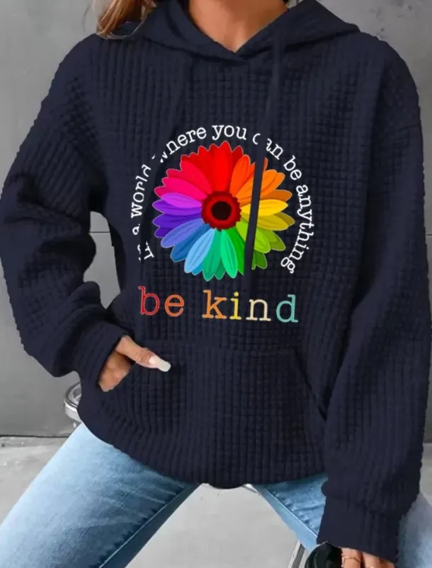 Women's Hoodies Floral Graphic Casual Long Sleeve Hooded Regular Tops Street Dailywear Casual Pocket Print Black White Pink Dark Blue Gray Fall Winter